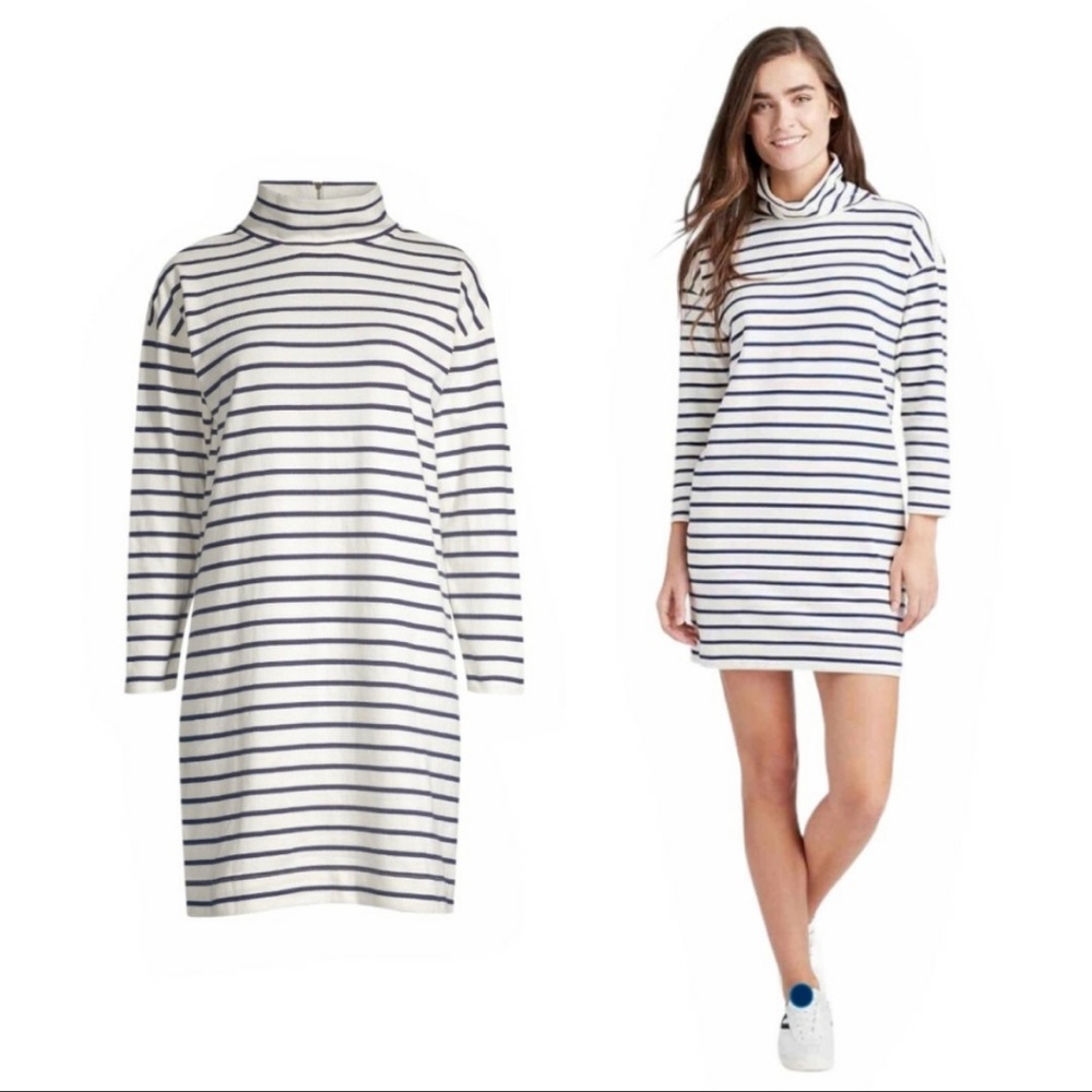 Vineyard Vines Navy Blue & Cream Striped Funnel Neck Long Sleeve Dress Sz L